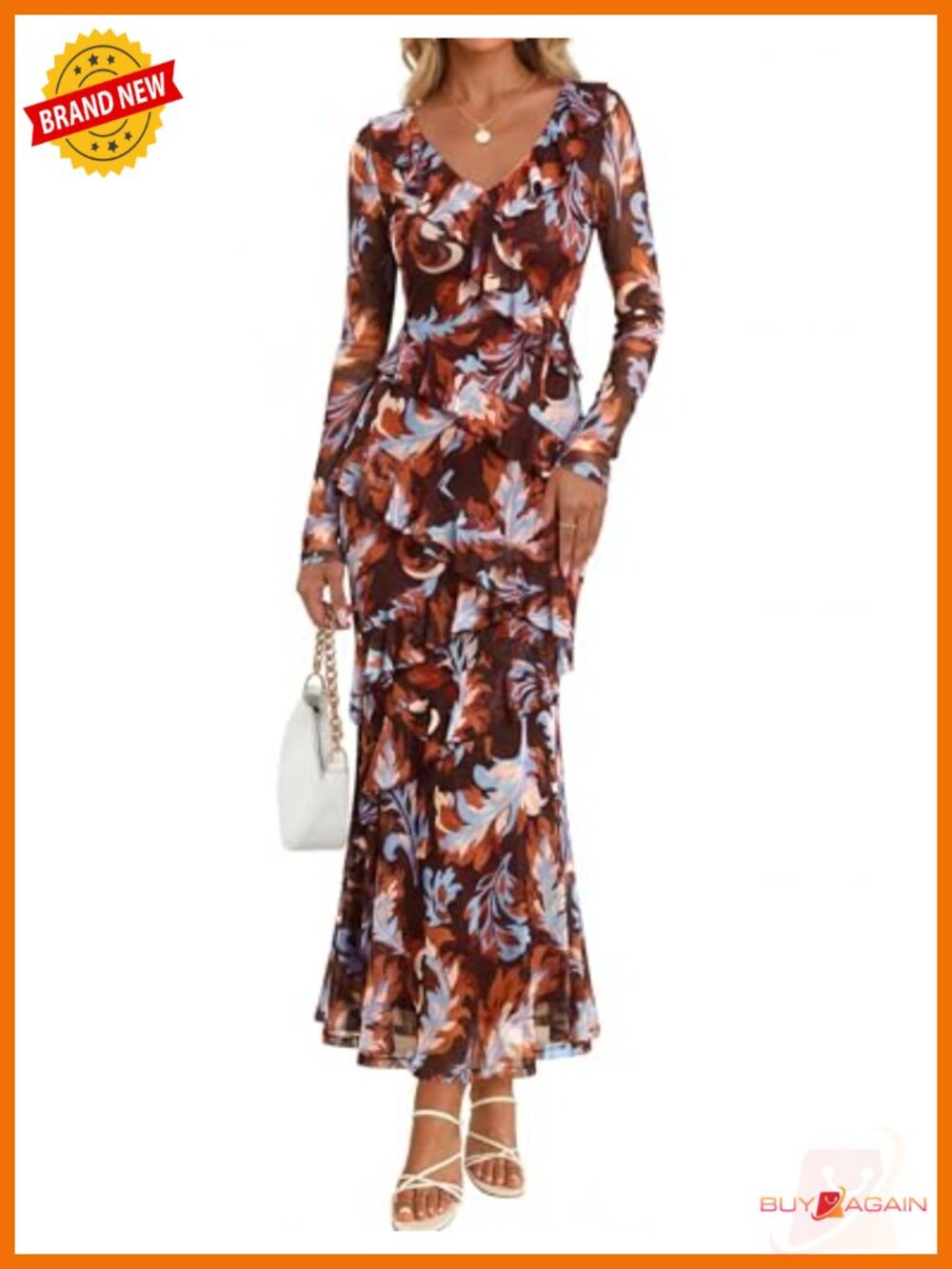 Formal Floral Maxi Dress Long Sleeve V-Neck Bodycon Mermaid Slim